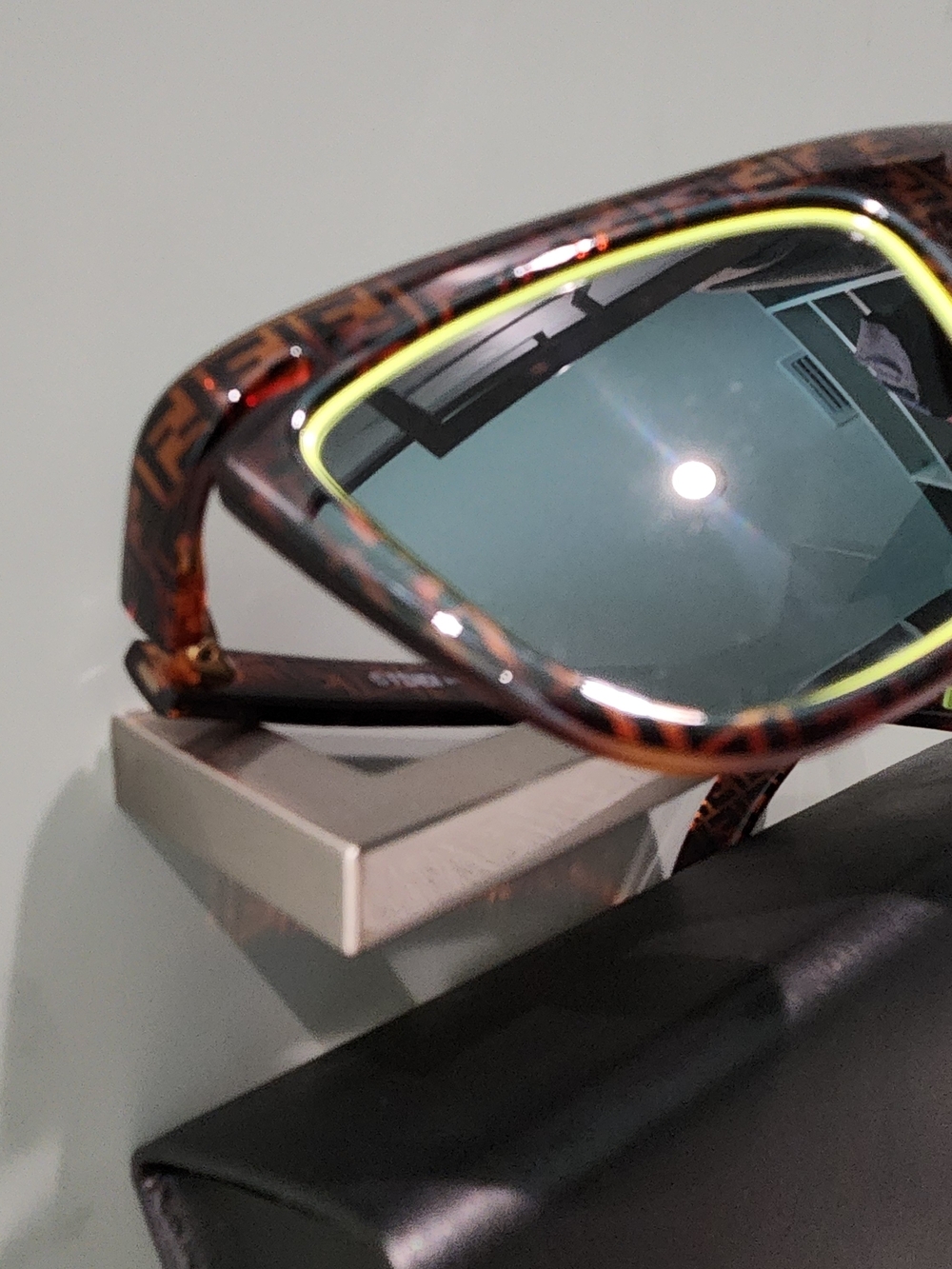 Fendi Brown Tortoiseshell Logo Sunglasses with Neon Yellow Trim - Picture 6 of 7